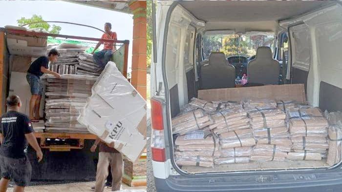 Logistik Pilkada 2024 mulai masuk ke gudang KPU Bolmong, Sulawesi Utara, Kamis (17/10/2024). (Sumber Foto: Tribunmanado.co.id/Istimewa)
